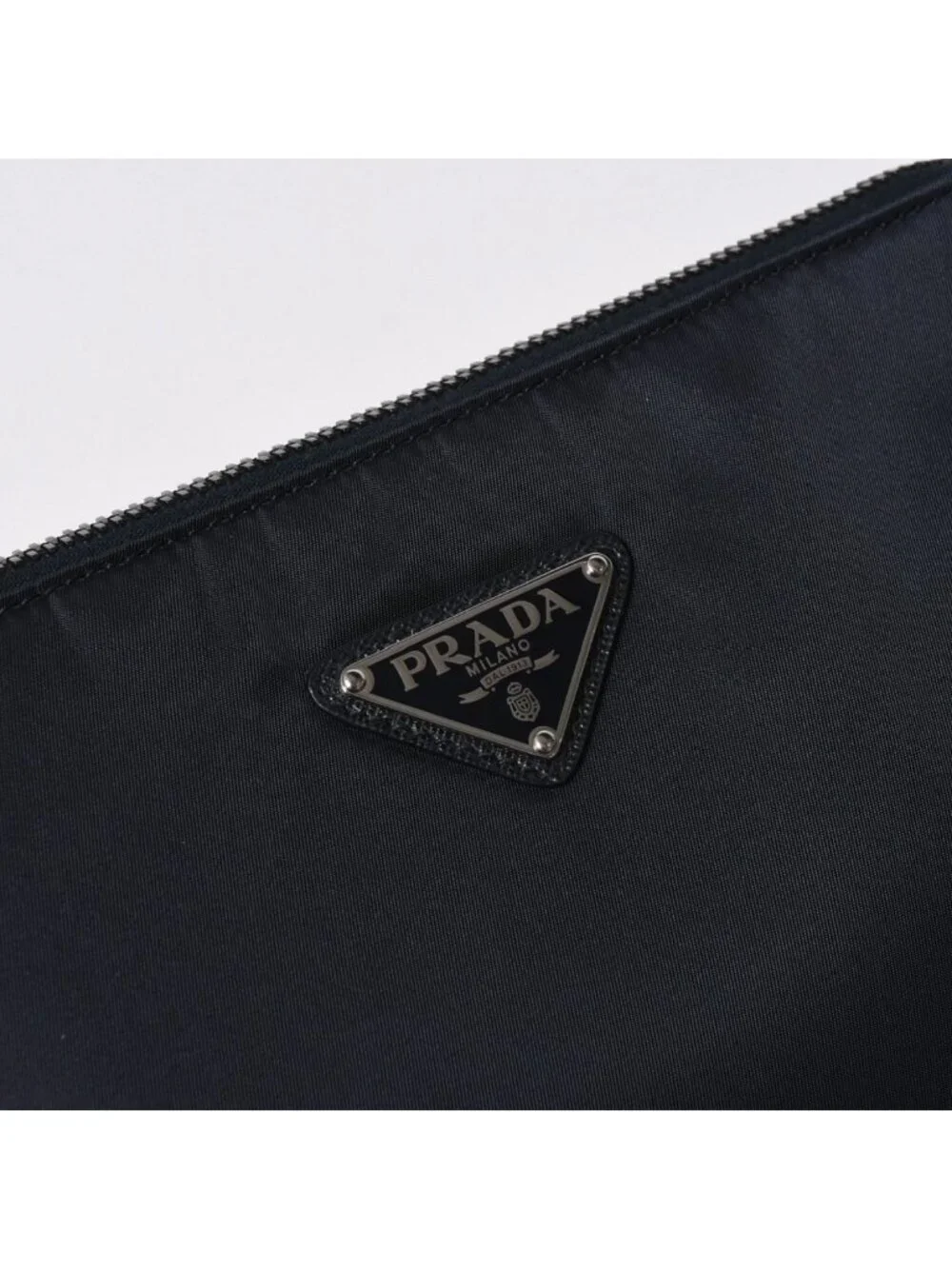 Prada Shoulder Bag Triangle Logo Nylon Leather Navy Silver